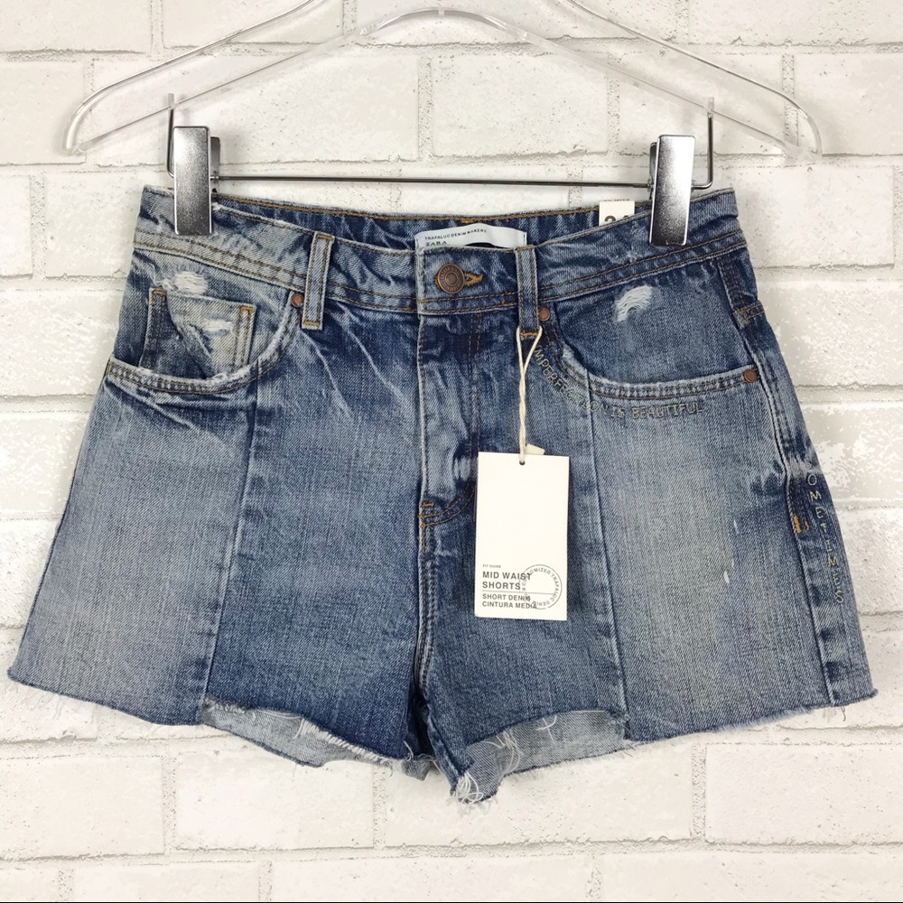 Zara Mid-Waist Destroyed Denim Shorts 2 - Picture 3 of 8